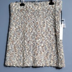 NWT Susan Bristol Mini Knit Skirt Size M Wool Alpaca Mohair Sweater Gray Cream